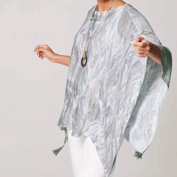 J.Jill Pure Jill Watercolor Ikat Silver Sweater Poncho Linen Blend One Size READ - Picture 3 of 11